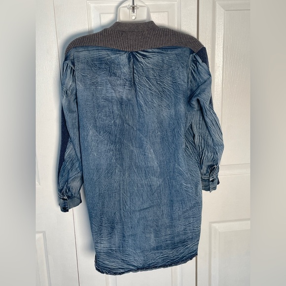 Gilded Intent Pieced Denim Cardigan Sweater Navy Gray Denim - Picture 6 of 11